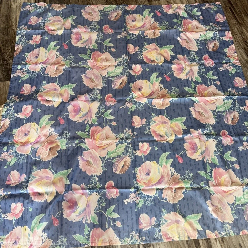 Vintage Hygiene Industries Shower Curtain Blue Pink Floral Kitschy USA 67X71